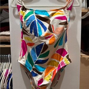 Womens One-Piece Swimsuit in Multicolor Leaf Print